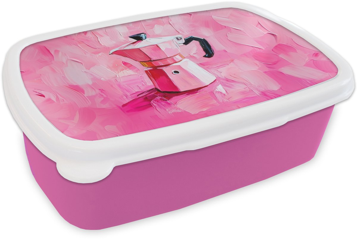 Broodtrommel Roze - Lunchbox Roze - Verf - Coffee - Brooddoos 18x12x6 cm - Brood lunch box - Broodtrommels voor kinderen en volwassenen