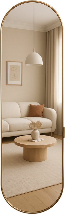 Miroir mural MISOU - Goud - Miroir ovale - Miroir pleine longueur - Décoration murale - Miroir de salle de bain - Décoration d'intérieur - 115 x 30 cm - Miroir mural