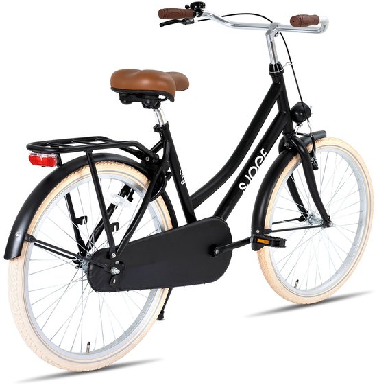 SJOEF City Meisjesfiets 22 inch - Kinderfiets 7, 8 & 9 jaar - Fiets 22 inch Meisje - LED - Zwart