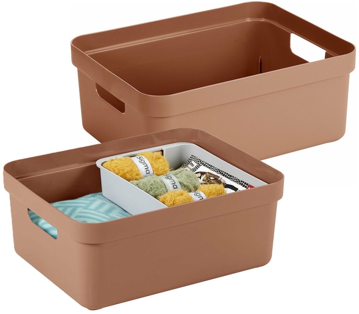 Sunware opbergbox Sigma - 2x - kunststof - 24 liter - terra - opberg dozen/bakken - opbergers - 45 x 35 x 18 cm Terracotta bruin