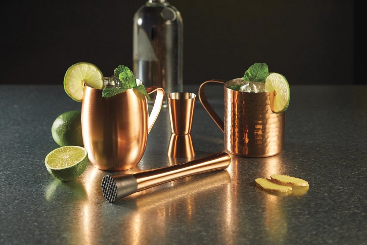 Dubbelzijdige maatbeker voor cocktails en sterke dranken - Roestvrij staal en koperlook 25/50 ml