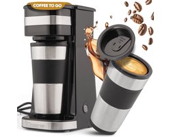 Koffiezetapparaat met to go beker 400ml - geschikt voor alle standaard bekerhouders - roestvrijstalen beker - filterkoffiezetapparaat klein KA 3733