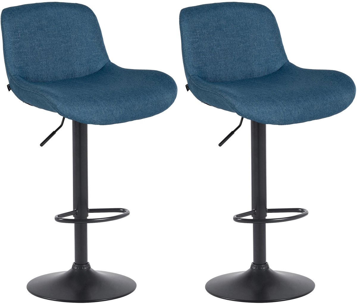 CLP Solon Set van 2 barkrukken - met rugleuning - in hoogte verstelbaar - draaibaar - zwart frame - mat zwart/blauw
