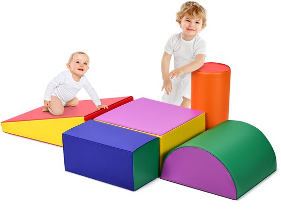 COSTWAY Lot de 5 blocs de construction en mousse géants pour jouer et grimper, grands blocs de construction souples, multicolores, pour bébés et tout-petits