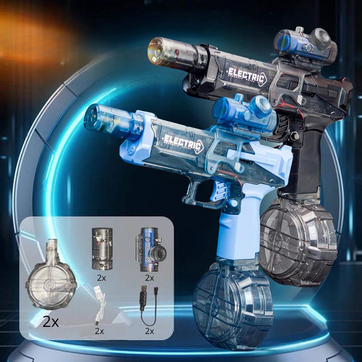 Pumpify Waterpistool – 2 in 1 – Elektrisch Waterpistool – Buitenspeelgoed – Super Soaker – Waterspeelgoed – Met Flits Bij Ieder Schot – Watergeweer – Speelgoed - 3 Jaar - 4 Jaar - 5 Jaar - Glock – Watergun – Waterblaster - Zwart + Blauw — afbeelding 5