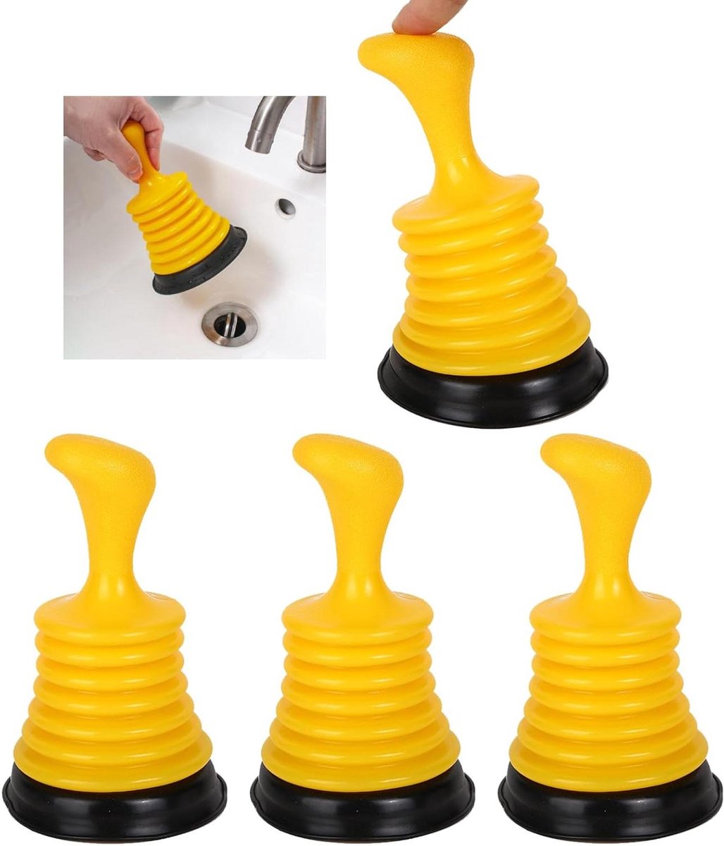 4 stuks kleine ontstopper zuigklokken 18 cm voor keuken badkamer toilet riolering - geel