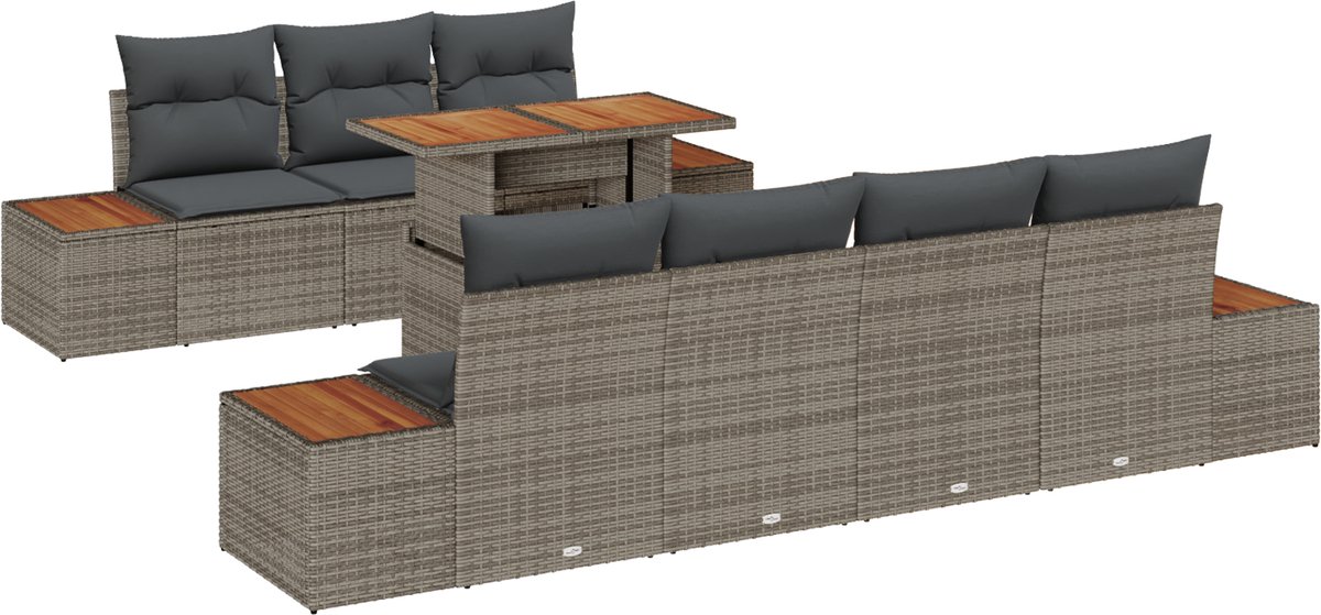 vidaXL - Tuinbank - Set - met - kussen - 8 - pcs - Grijs - Poly - rattan