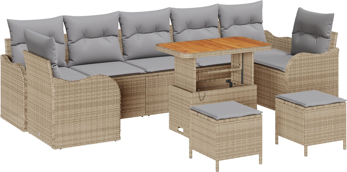 vidaXL - Tuinbank - Set - met - kussen - met - opslag - 10 - pcs - Beige - en - Lichtgrijs