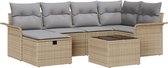 vidaXL - 7-delige - Tuinbank - Set - met - Kussens - in - Beige - Poly - Rattan