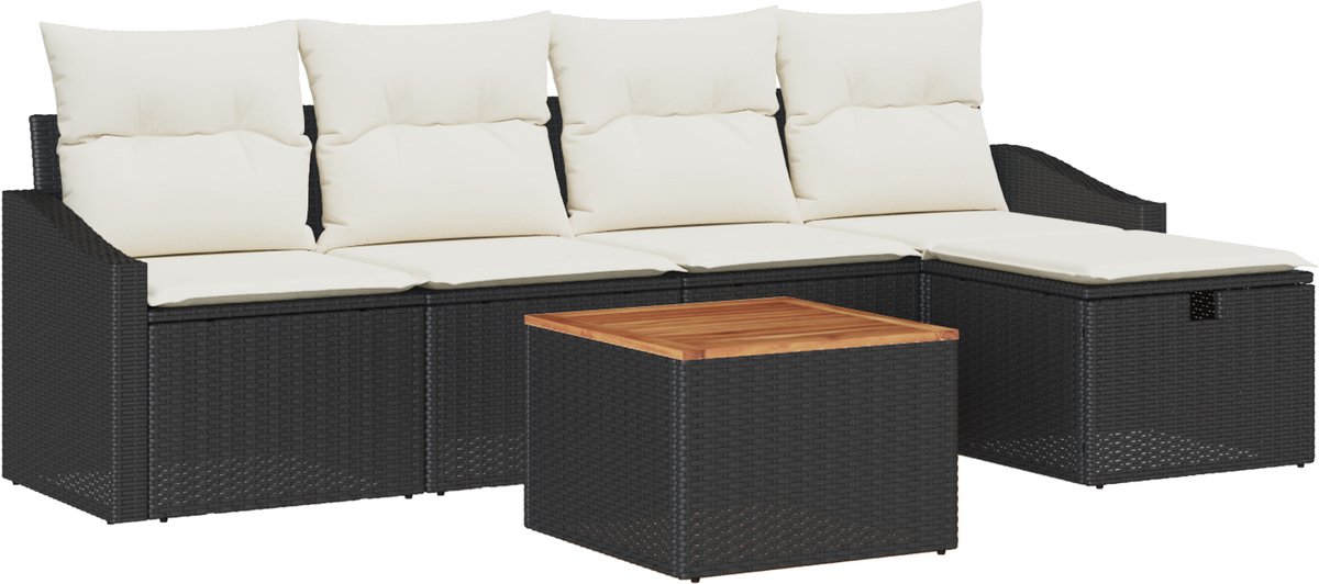 vidaXL - Tuinbank - Set - met - kussen - met - opslag - 6 - pcs - Zwart - Poly - rattan