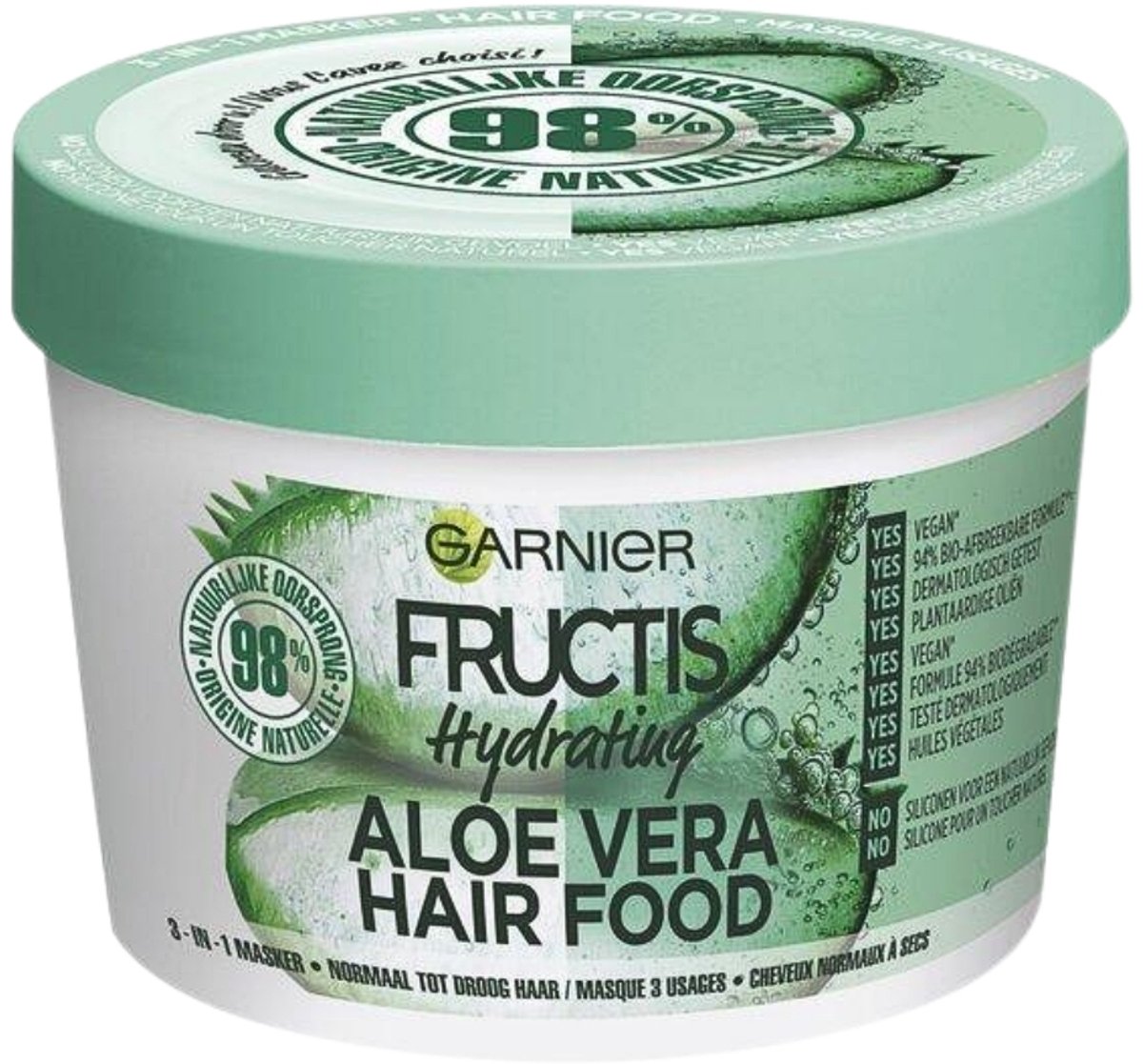 1 x Garnier - Fructis Hair Food Aloe Vera - 3-in-1 Haarmasker - Normaal tot Droog Haar - 400 ml - Haarmasker - Aloe Vera - Hydratatie - Droog Haar - 3-in-1