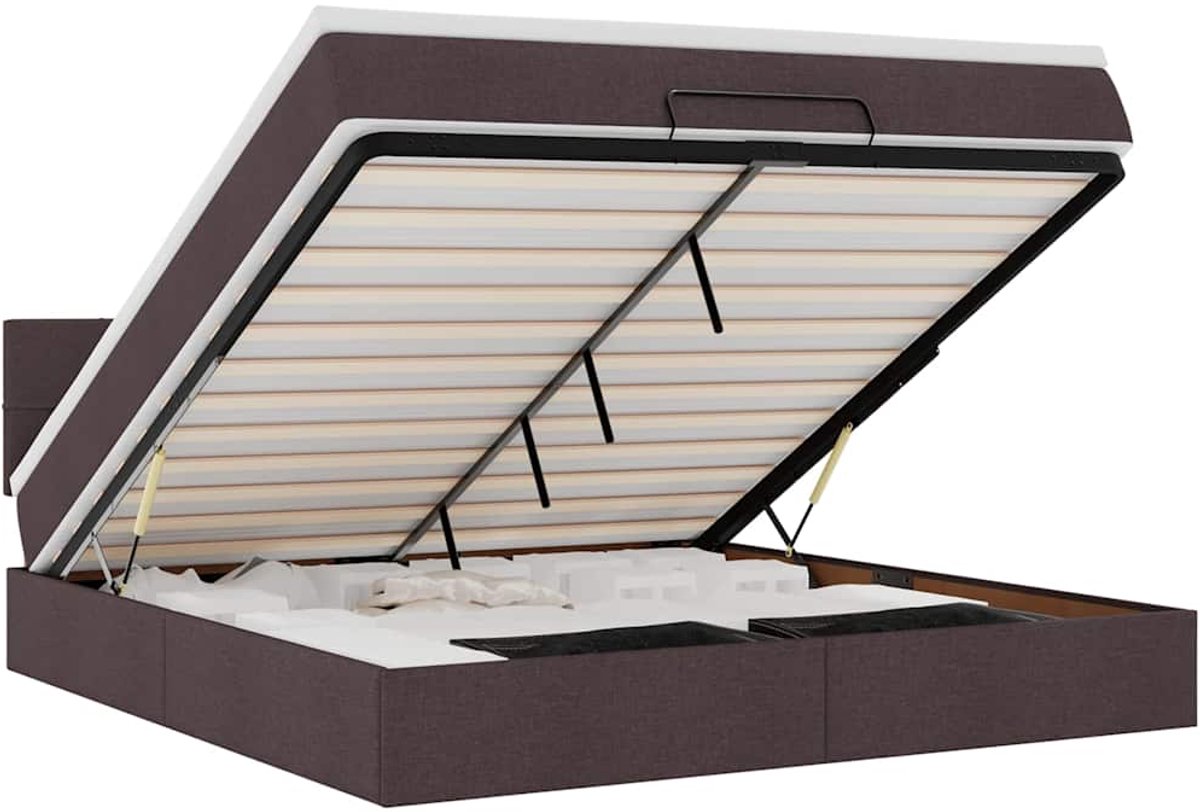 vidaXL - Ottoman - bed - met - matras - 160x200cm - stof - donkerbruin