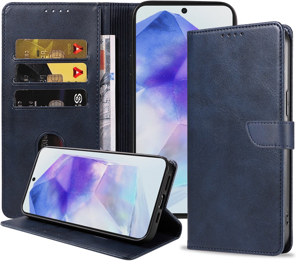 Geschikt voor Samsung Galaxy A55 Telefoonhoesje Kunstleer met Magnetisch lipje en Pasjeshouder Book Case met Klepje - Blauw - Smartphonica geschikt voor Samsung Galaxy A55