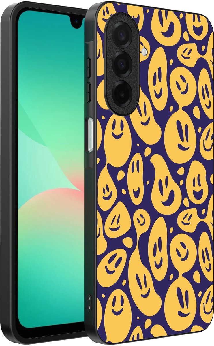 Smartphonica Telefoonhoesje Geschikt voor Samsung Galaxy A26 met smiley opdruk - TPU backcover case emoji design - Paars Geel geschikt voor Samsung Galaxy A26