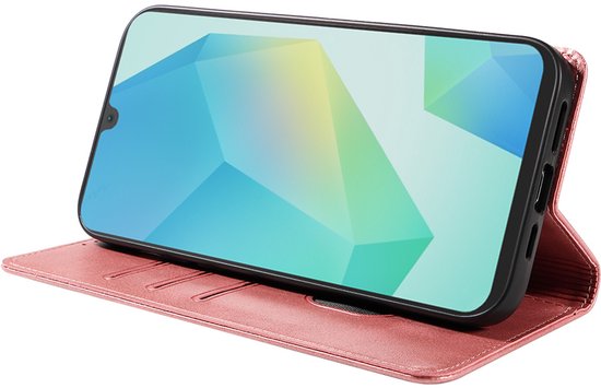 Étui Smartphonica pour Samsung Galaxy A16 en similicuir avec fermeture magnétique et Porte-cartes, Samsung Bookcase avec rabat - Rose