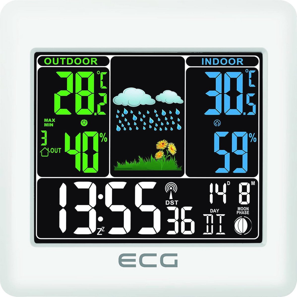 Multifunctioneel Weerstation met Draadloze Sensor en Kleurendisplay - Weersvoorspelling, Thermometer en Hygrometer