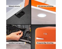 TZS First Austria Mini koelkast - Minibar - 40 liter - Vrijstaand - Volledig stil 22dB - Retro - Oranje