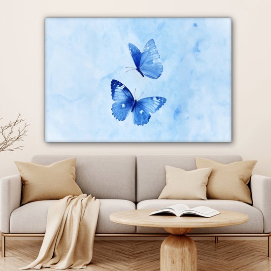 Tableau sur toile 120x80 cm - Décoration murale exclusive Papillons - Gracieux - Blauw - Décoration murale salon - Décoration chambre - Accessoires chambre - Peintures sur toile