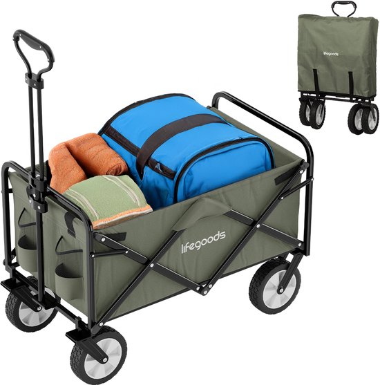 LifeGoods Bolderkar - Opvouwbaar - Draaibare wielen - 94L - 2 Standen - 70KG Draagkracht - Groen