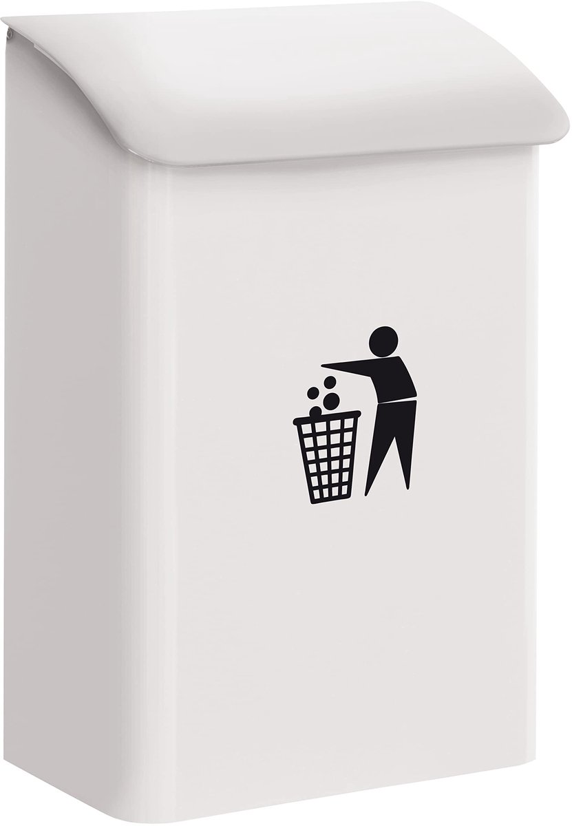 Ibenzoa® Stijlvolle en Ruimtebesparende Wandafvalemmer voor Binnengebruik, 18 Liter Capaciteit, Met Deksel, Wit Staal vuilbak buiten, vuilnisbak buiten, vuilbakken buiten