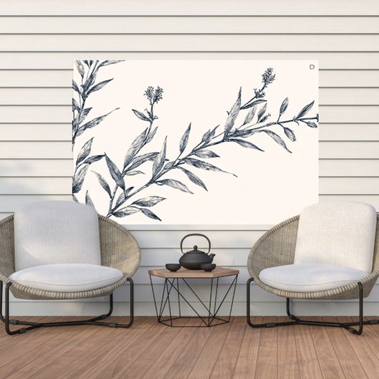Botanische lijntekening met details - Planten buitenposter - Tuinschilderij bladeren - Lijntekening - Weerbestendige tuinposter - Tuindecoratie wanddecoratie - Tuinposter 150x100 cm