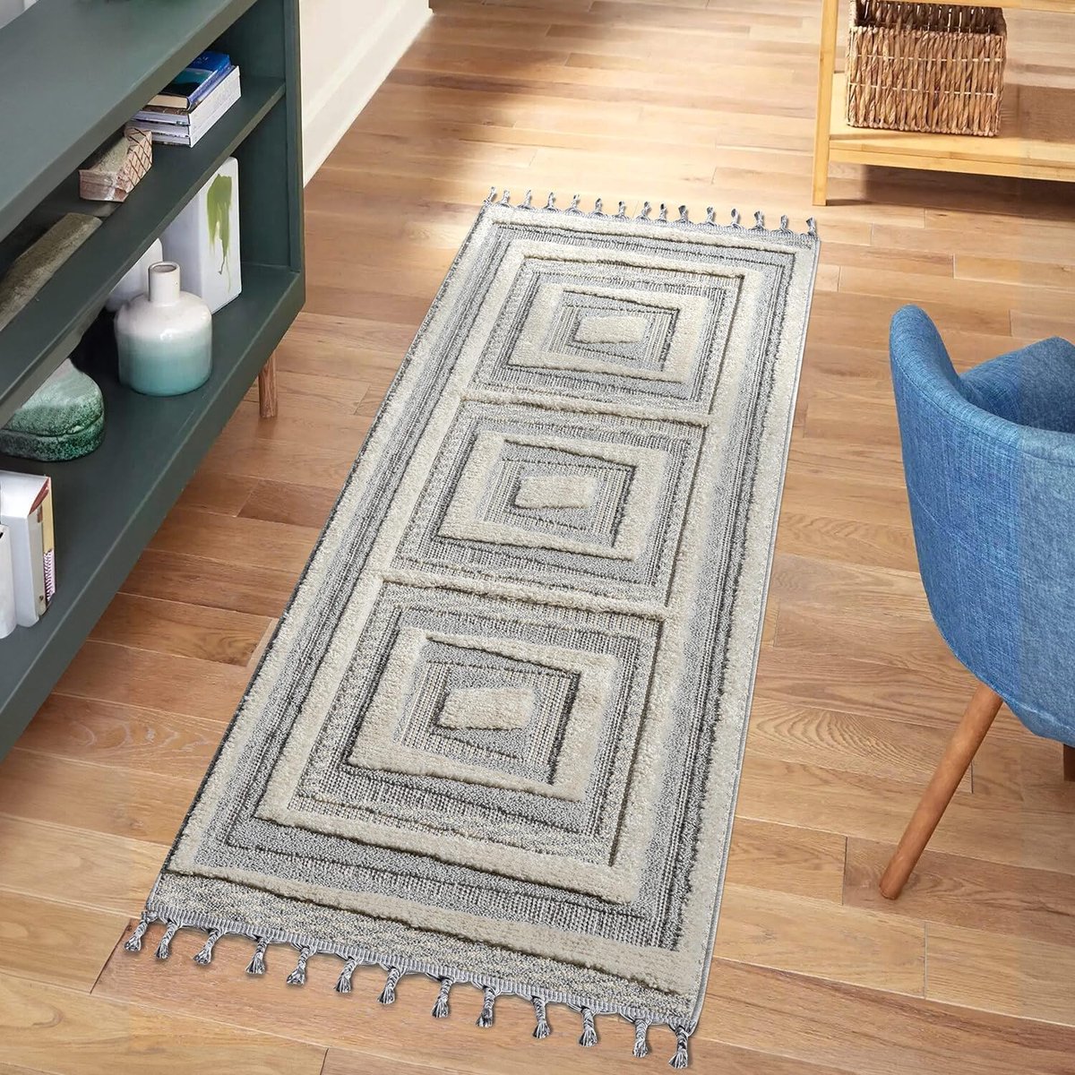 Ibenzoa® Stijlvolle Boho Tapijtloper Voor Gang en Slaapkamer met 3D-Effect en Moderne Franjes, 80x300 cm
