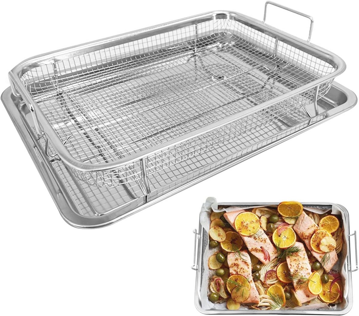 Set van 2 roestvrijstalen bakplaten en taartroosters voor oven en Air Fryer - Perfect voor knapperige gerechten
