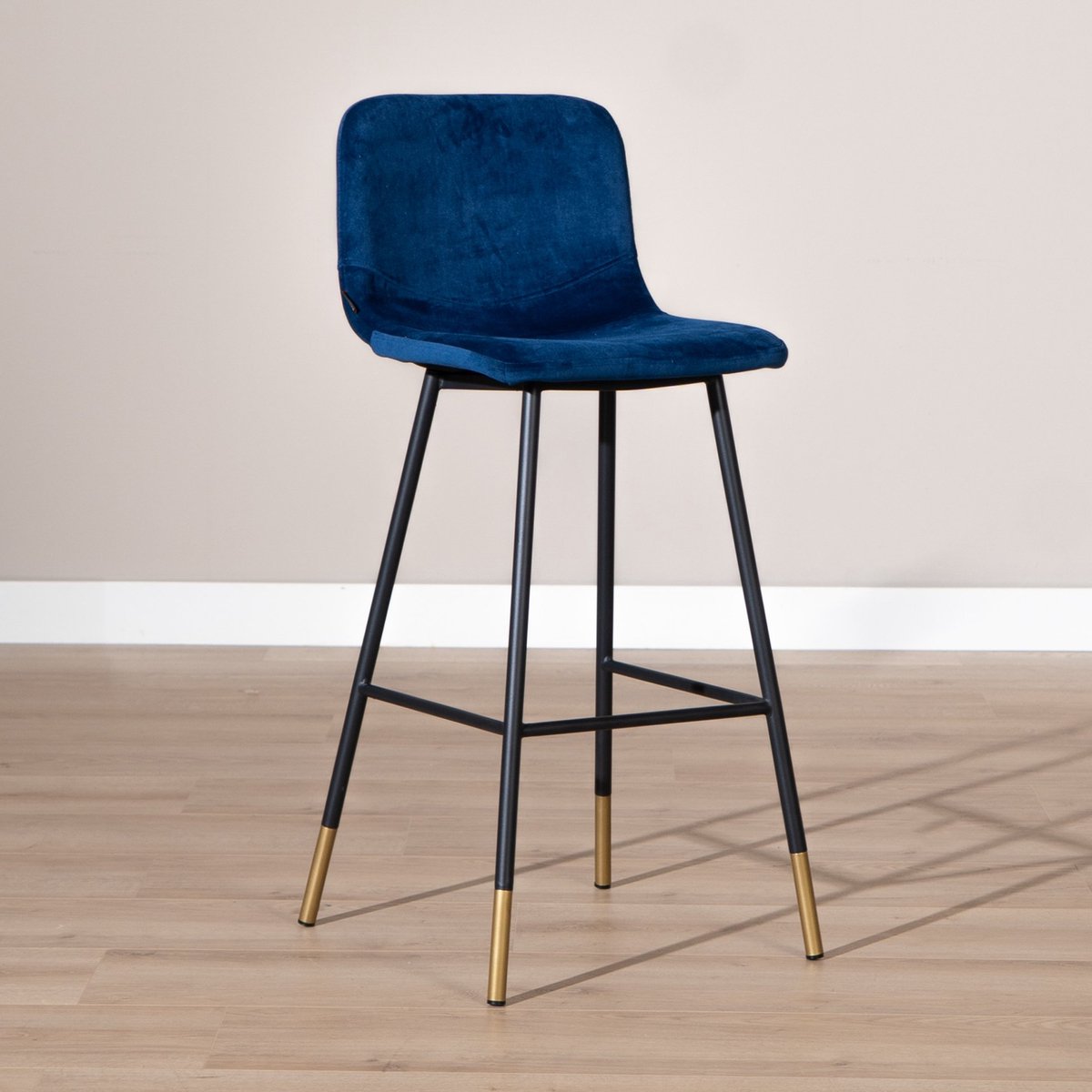 Bronx71® Velvet barkruk Mikky blauw 65-78 cm - barstoel
