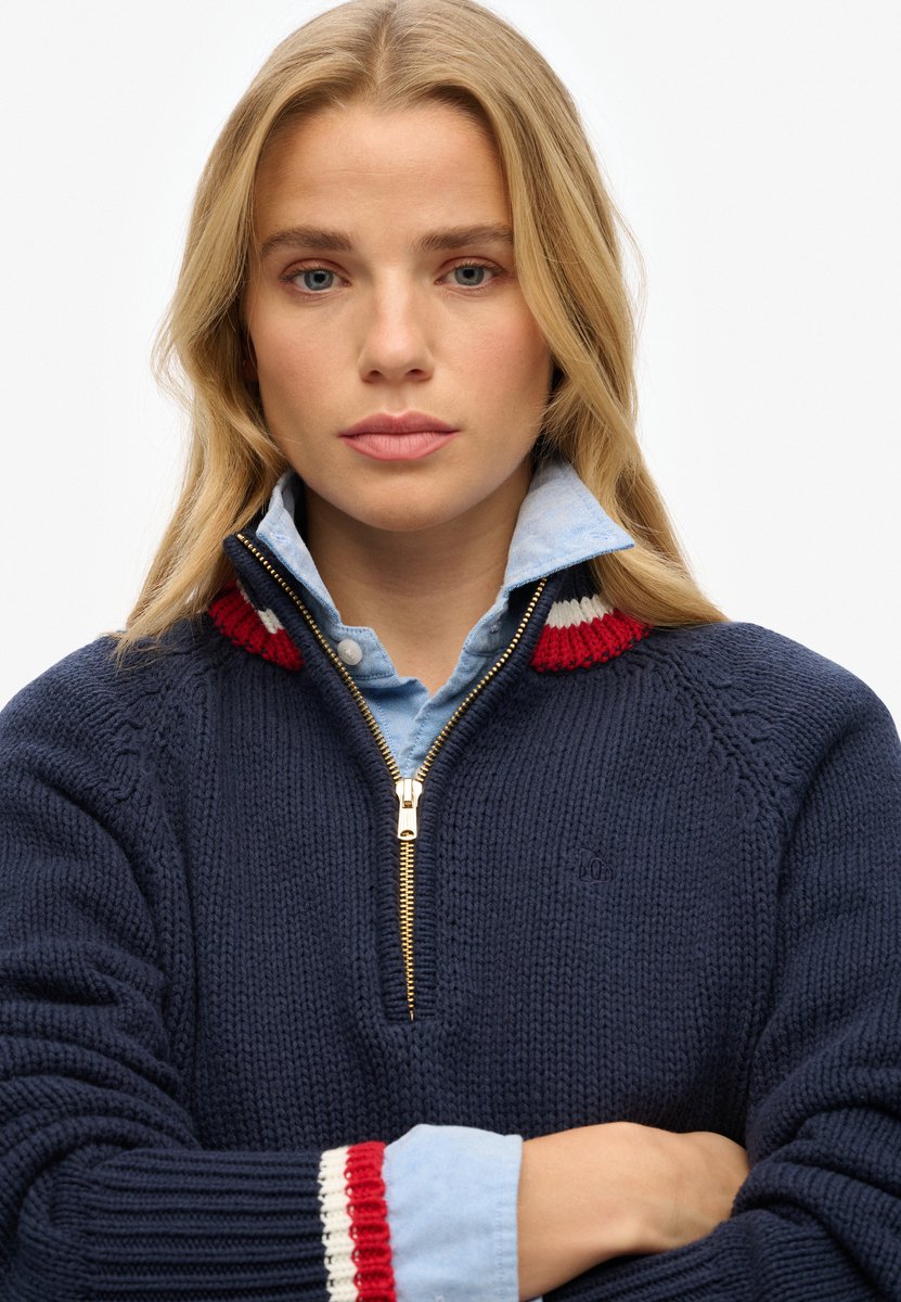 Superdry Tipped trui met halve rits Dames Sweaters Marineblauw