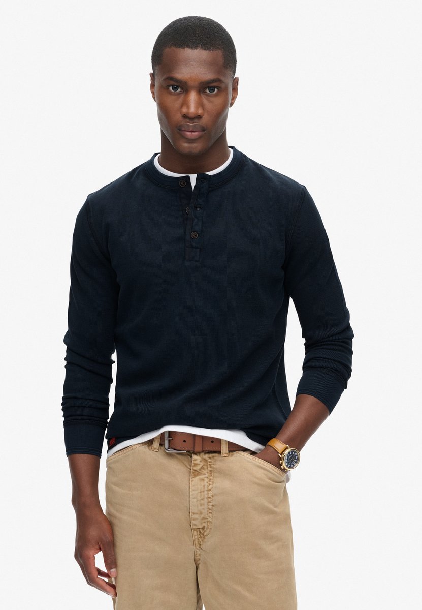 Superdry VINTAGE TEXTURED GRANDAD TOP Heren T-shirt Blauw