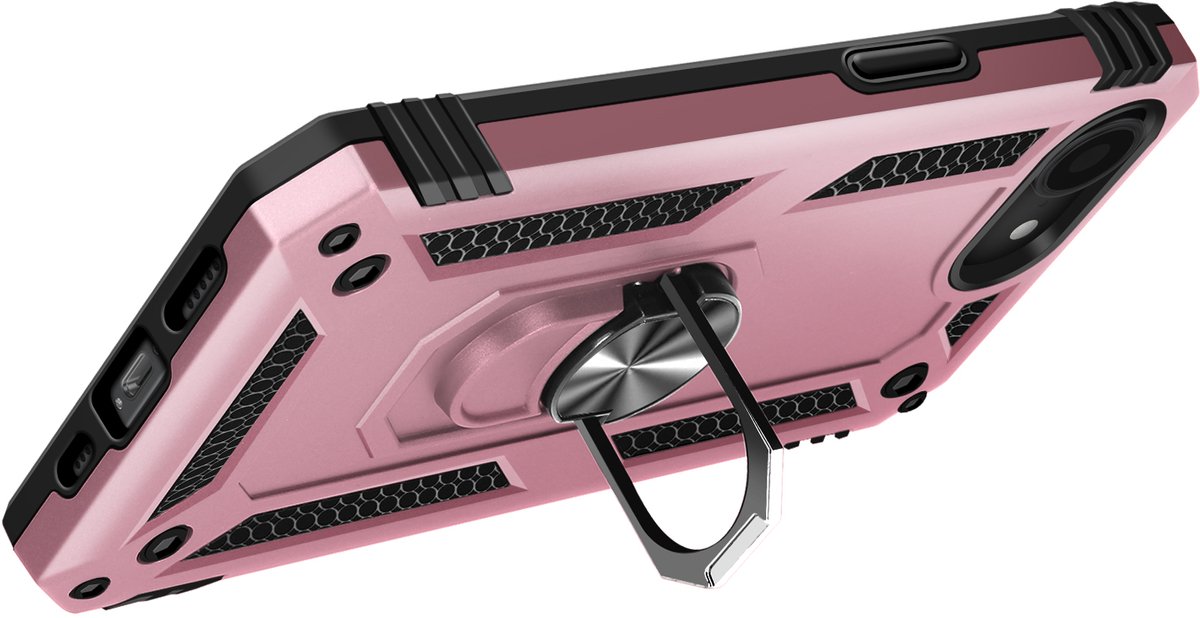 Avizar Hoesje Geschikt voor Apple iPhone 16e Hybride magnetische steunring, Roze