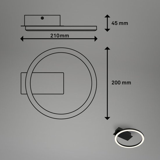 BRILONER - Plafonnier LED Ring - plafonnier noir - Ø21cm - lumière blanc chaud 3000 K - 5W - 500Lm