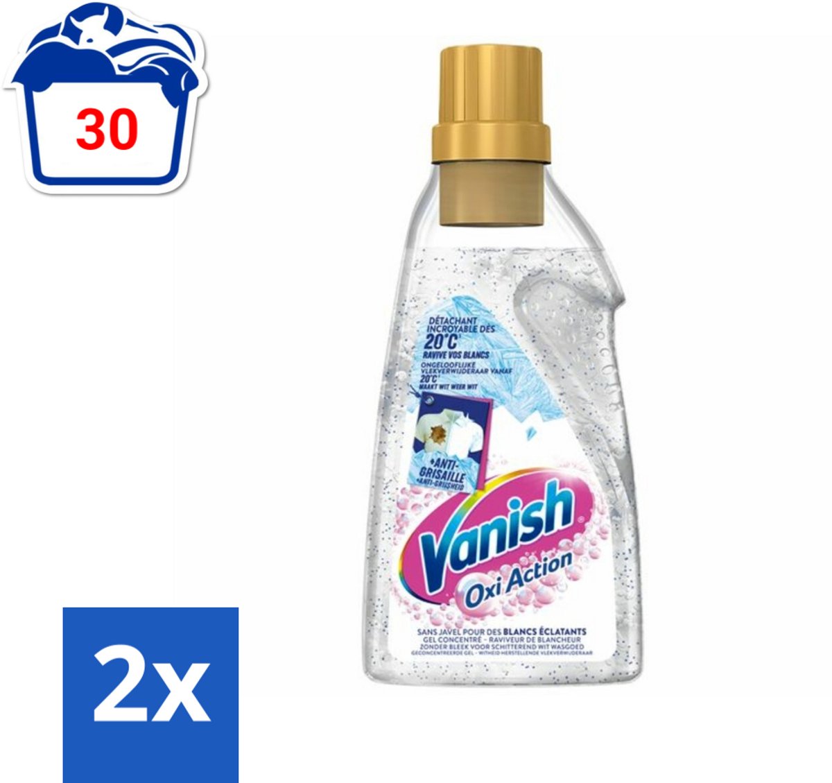 Vanish Oxi Action - Vlekkenverwijderaar Gel - Zonder Bleek - Witte Was - 15 Wasbeurten - Voordeelverpakking - 2 stuks