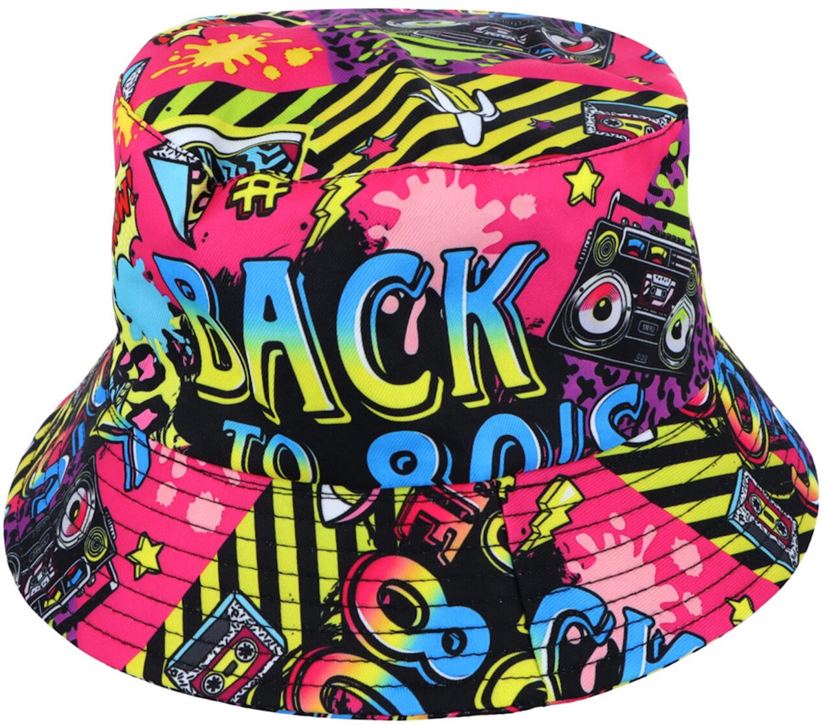 Henbrandt - 80s Party Bucket Hat - Back to the 80's - Hoofddeksel voor 80 Jaren Feestjes - Buckethat - Feest Hoed voor Volwassenen - Perfect voor Feesten, Party's en Festivals - Polyester Hoed - One Size