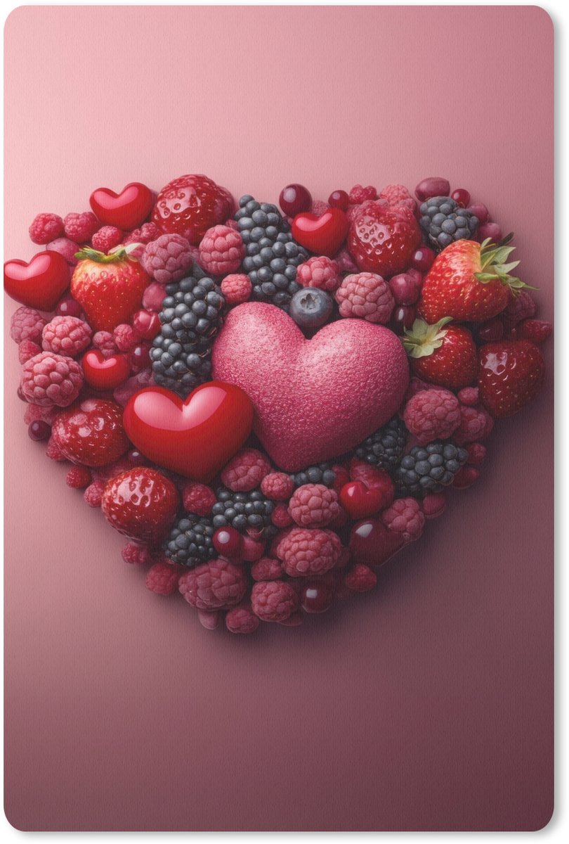 Muismat 18x27 cm - Mousepad Fruit - Hartjes - Aardbeien - Frambozen - Bosbessen - Muismatten
