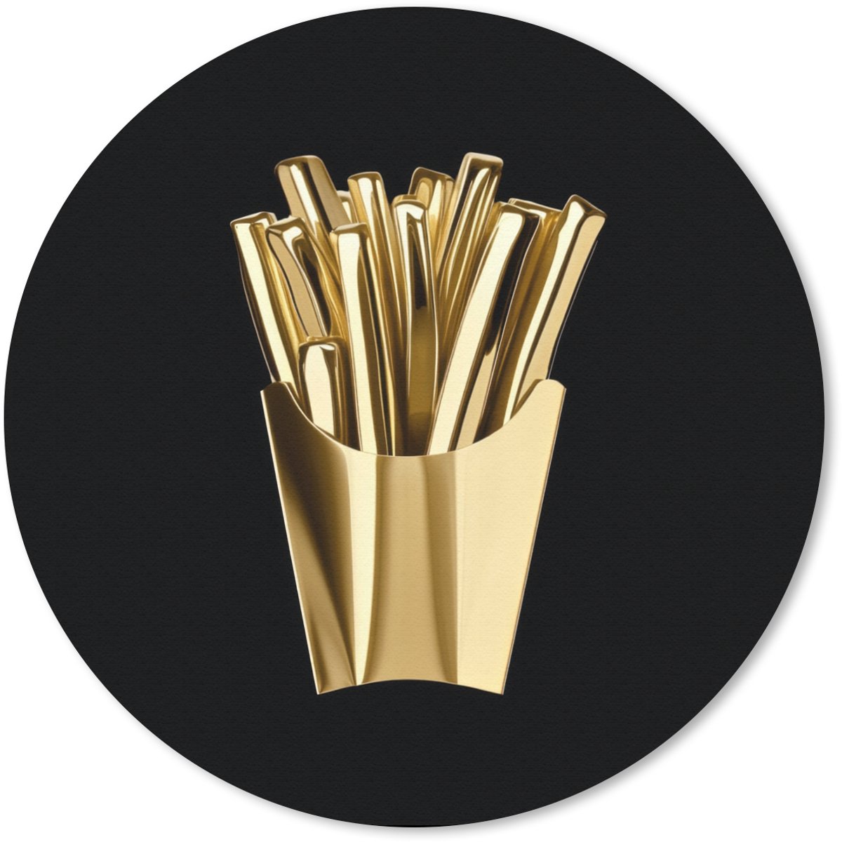 Muismat rond 20x20 cm - Mousepad Friet - Goud - Chrome - Eten - Ronde muismatten