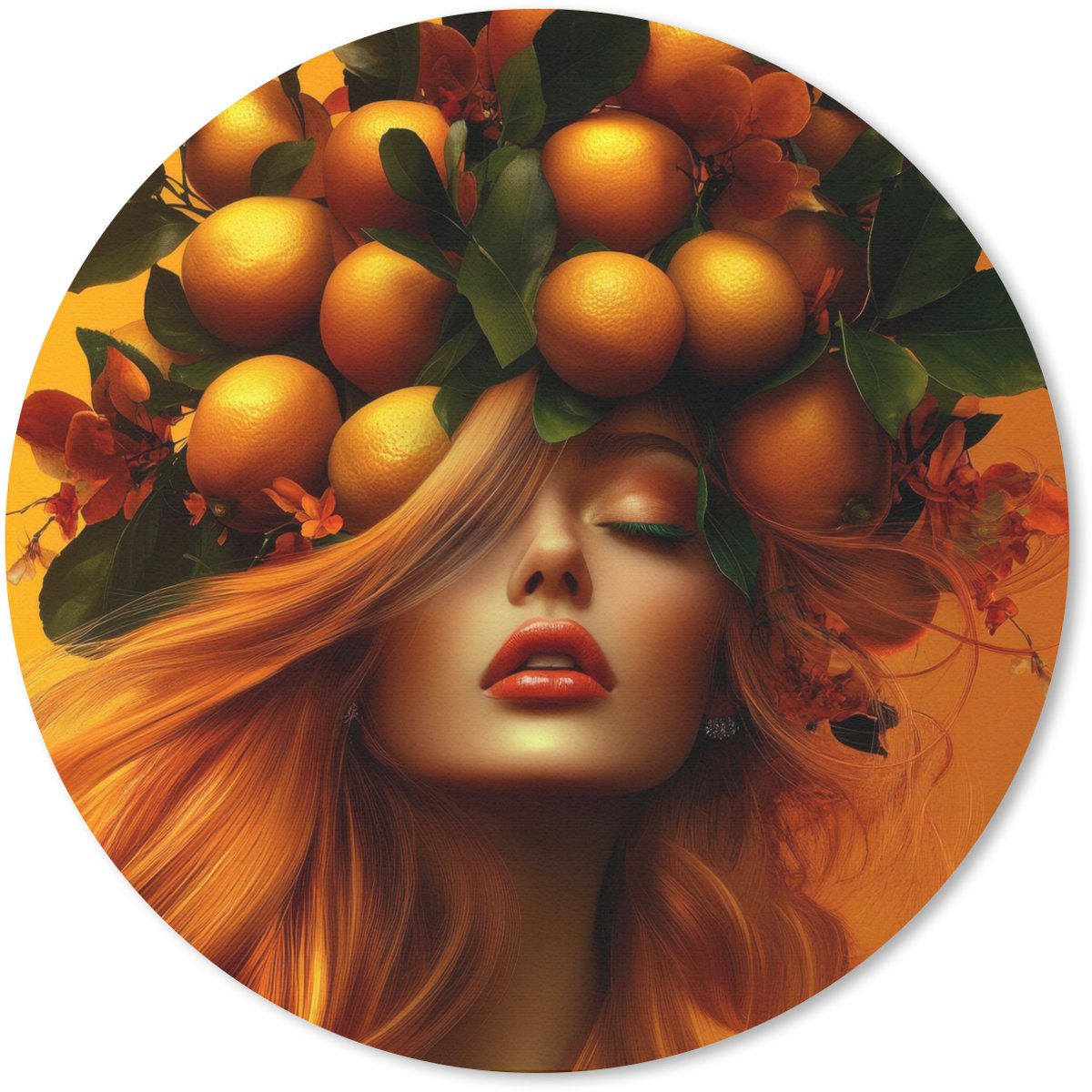 Muismat rond 20x20 cm - Mousepad Vrouw - Citroenen - Bloesem - Geel - Ronde muismatten