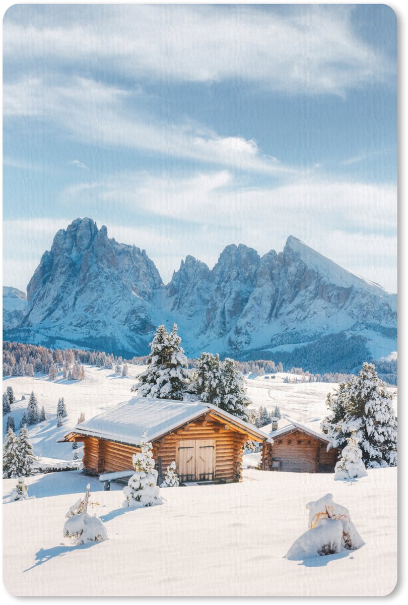 Muismat 18x27 cm - Mousepad Winter - Huisje - Bergen - Uitzicht - Sneeuw - Muismatten