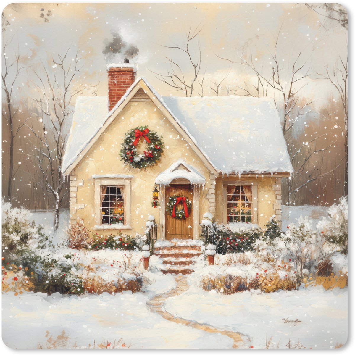 Muismat XXL 40x40 cm - Bureau onderlegger - Bureau mat Kerst - Huis - Winter - Sneeuw - Bureaumat - Gaming mousepad xl - Bureaulegger groot - Computer deskmat