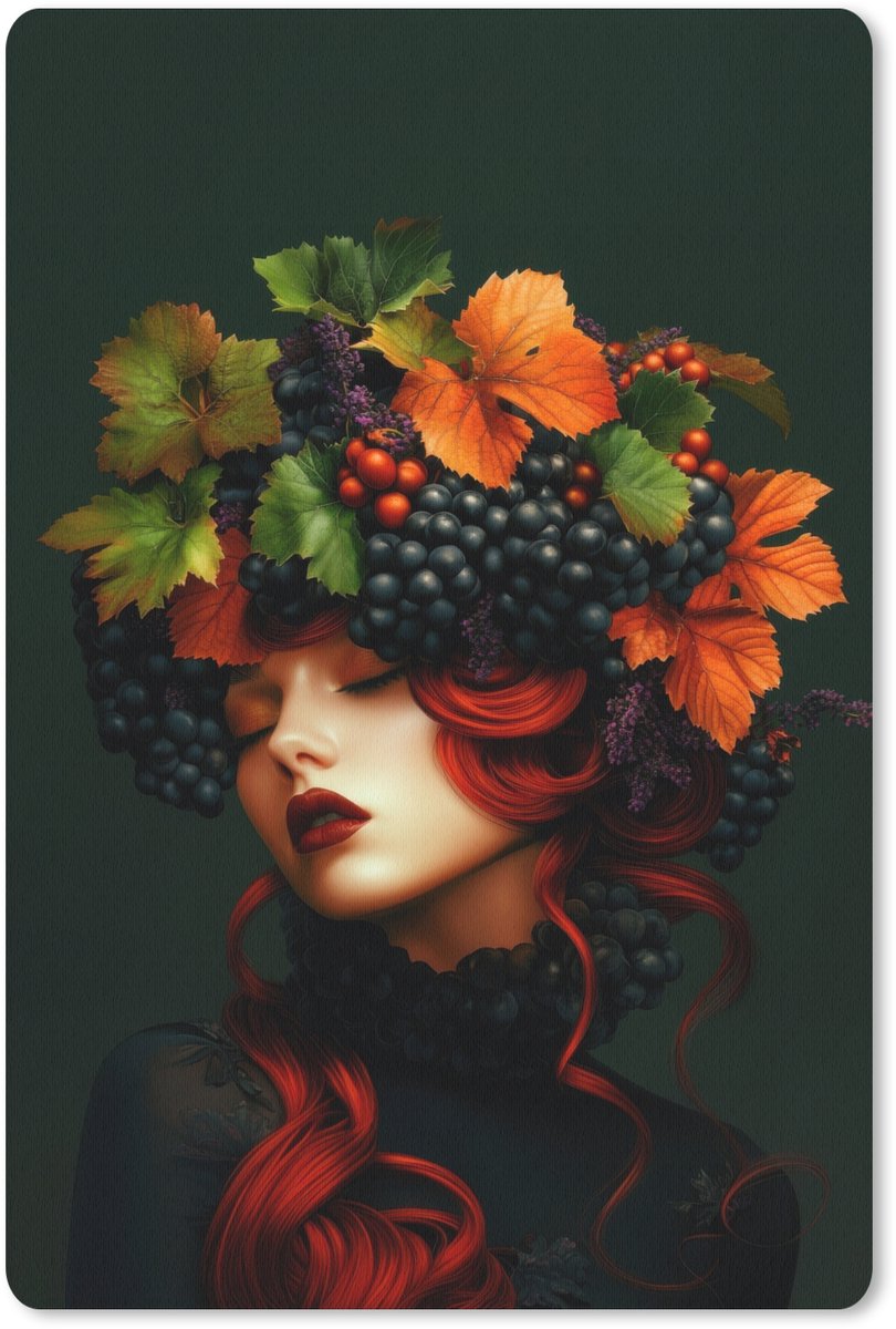 Muismat 18x27 cm - Mousepad Vrouw - Rood - Groen - Druiven - Muismatten