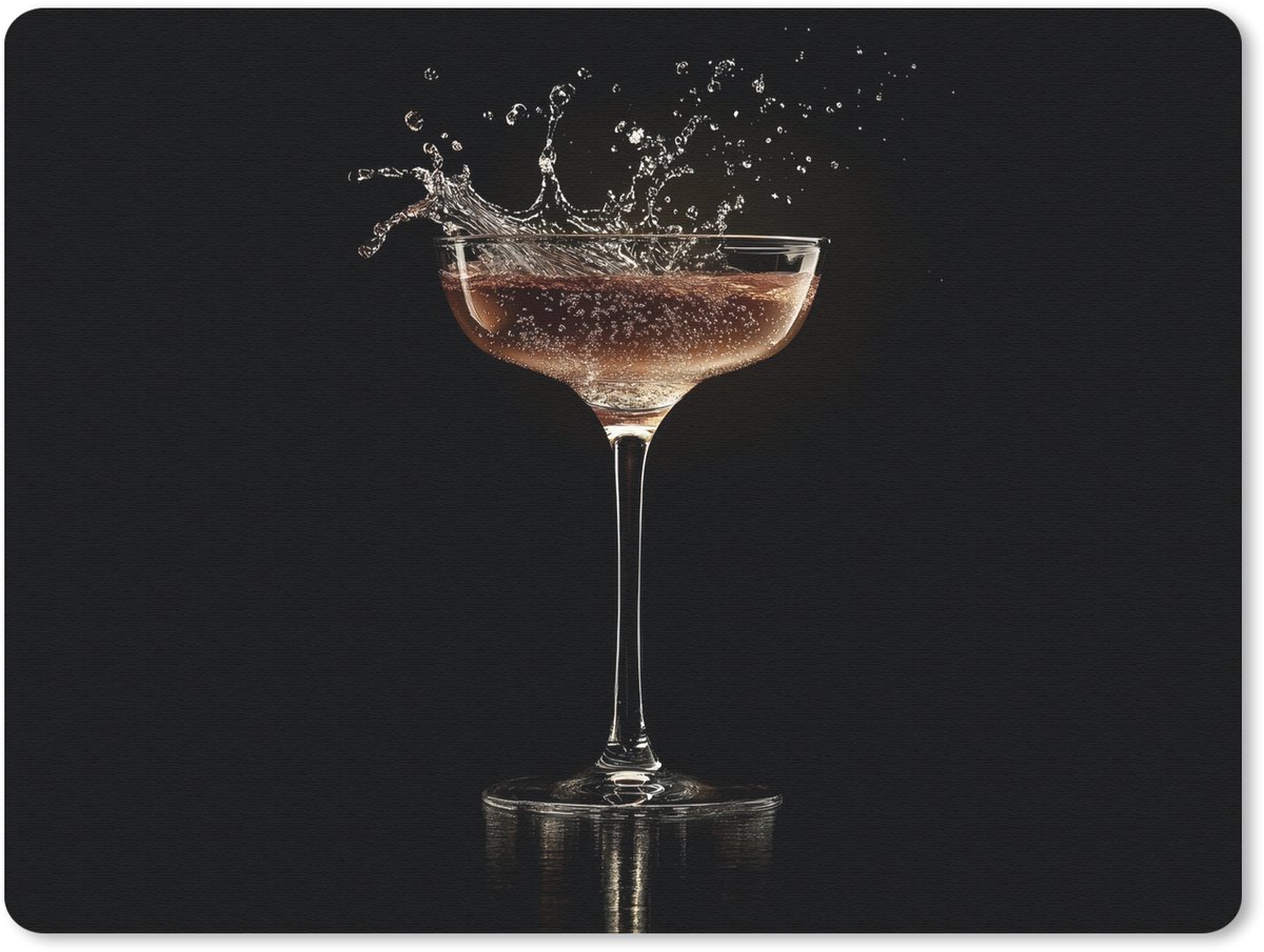 Muismat 23x19 cm - Mousepad Cocktail - Zwart - Spetters - Glas - Muismatten