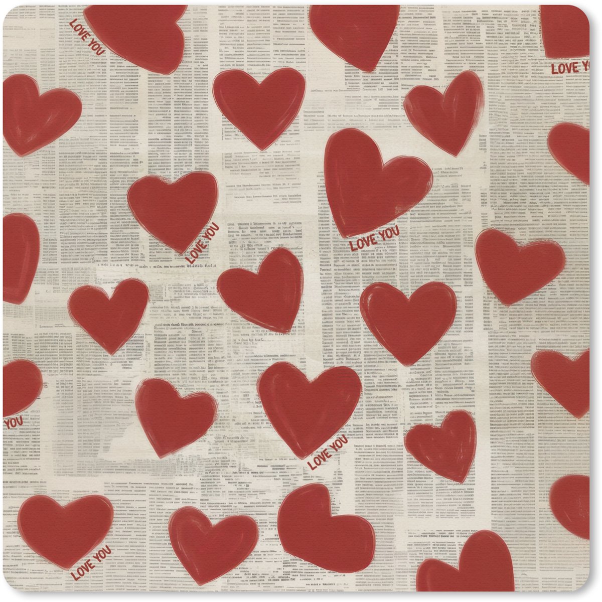 Muismat 20x20 cm - Mousepad Hartjes - Krant - Loveyou - Muismatten