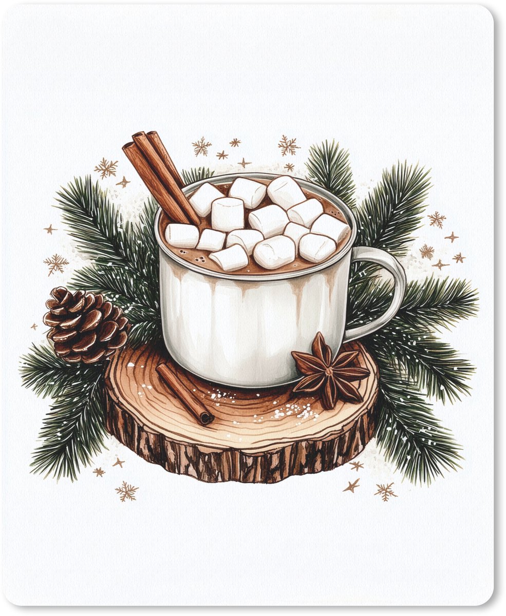Muismat 19x23 cm - Mousepad Winter - Hout - Chocolademelk - Drink - Kerst - Muismatten