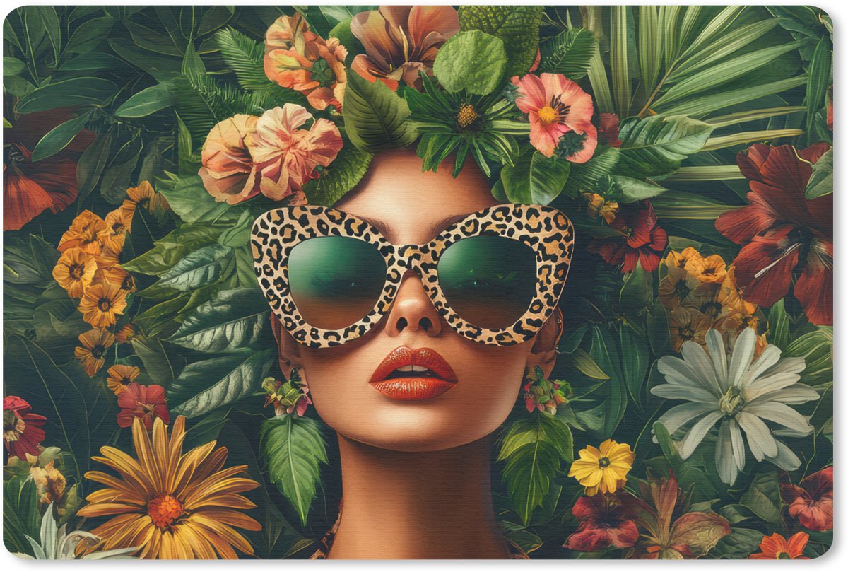 Muismat 27x18 cm - Mousepad Vrouw - Panterprint - Jungle - Natuur - Luxe - Muismatten