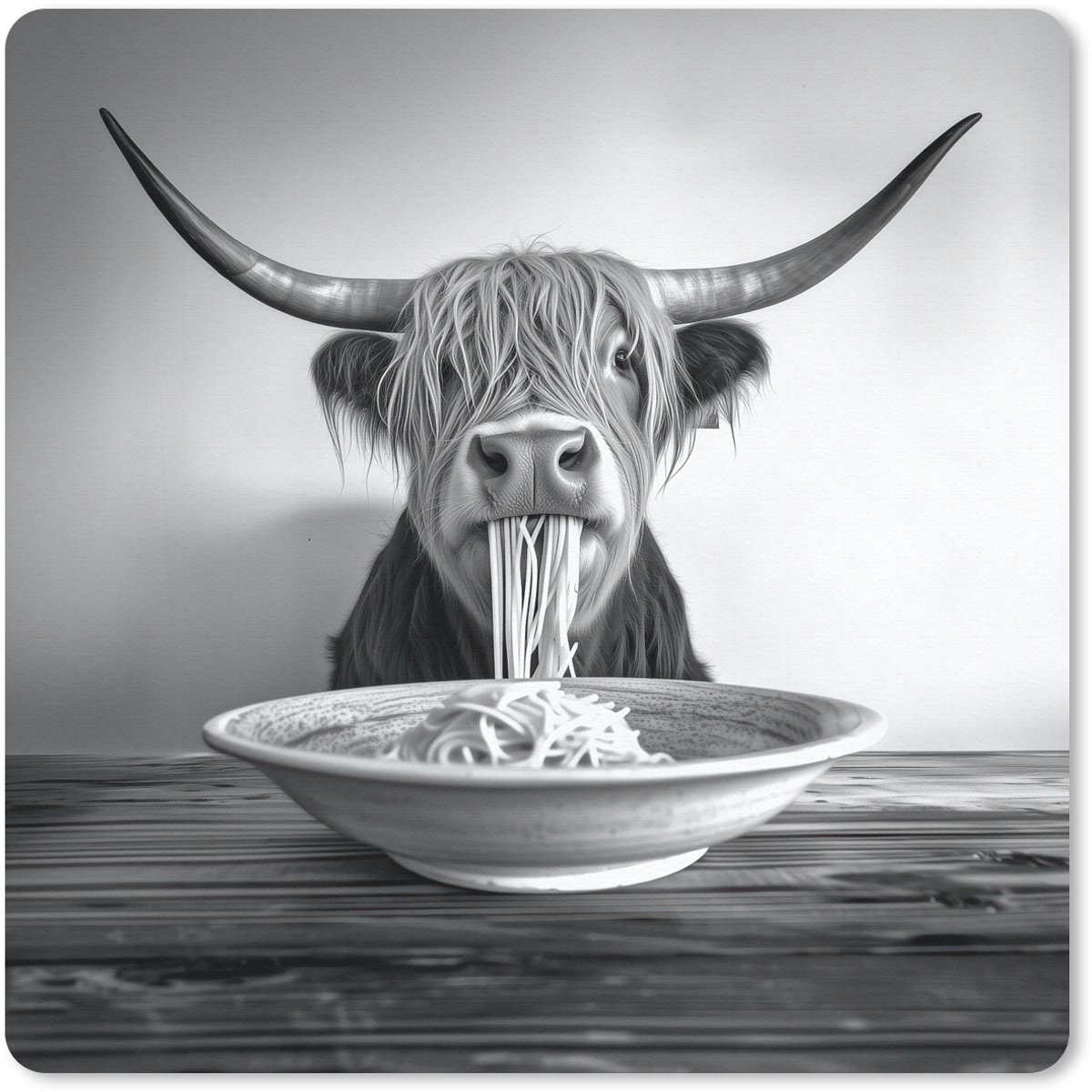 Muismat 30x30 cm - Mousepad Schotse Hooglander - Spaghetti - Dieren - Zwart wit - Muismatten