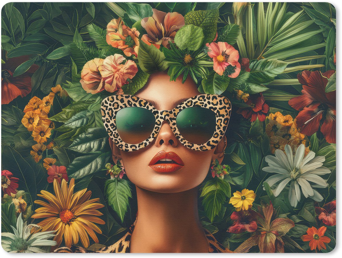 Muismat 23x19 cm - Mousepad Vrouw - Panterprint - Jungle - Natuur - Luxe - Muismatten