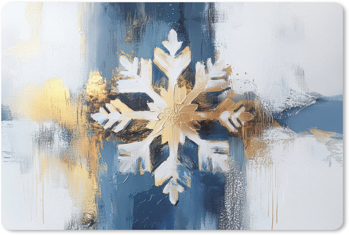 Muismat 27x18 cm - Mousepad Abstract - Winter - Sneeuwvlok - Sneeuw - Goud - Muismatten