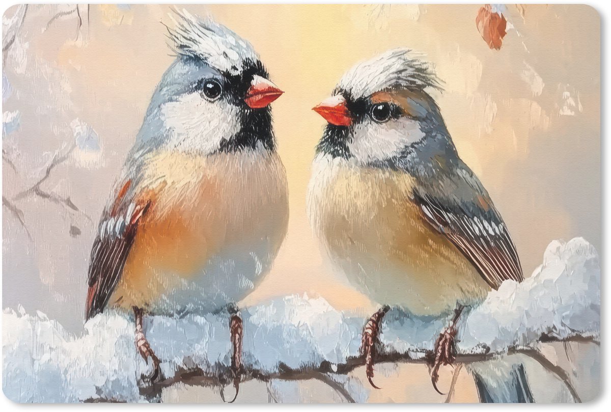 Muismat 27x18 cm - Mousepad Vogels - Tak - Winter - Sneeuw - Muismatten