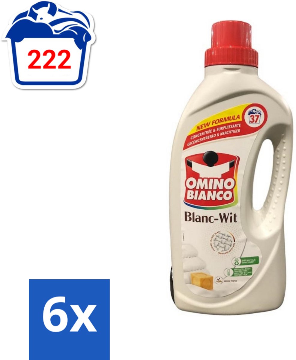 Omino Bianco - Wasmiddel - Geconcentreerd & Krachtig - Witte Was - 37 Wasbeurten - Voordeelverpakking - 6 stuks