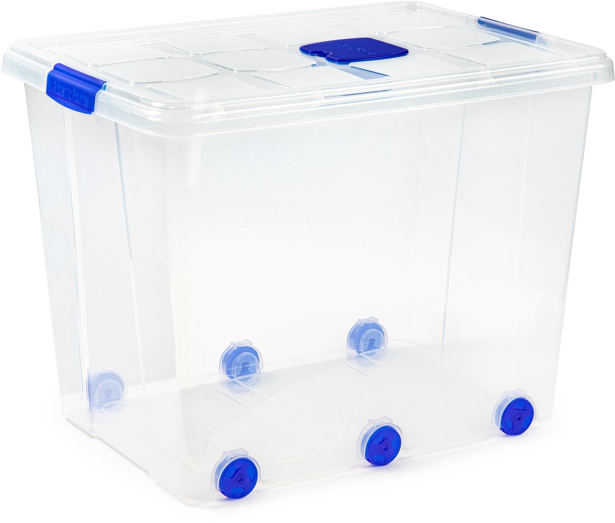 Plasticforte Opslagbox - 1x stuks - met deksel - 86L - 62 x 45 x 47 cm - transparant - opbergbak - met wielen